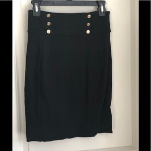 EXPRESS black pencil skirt with gold buttons